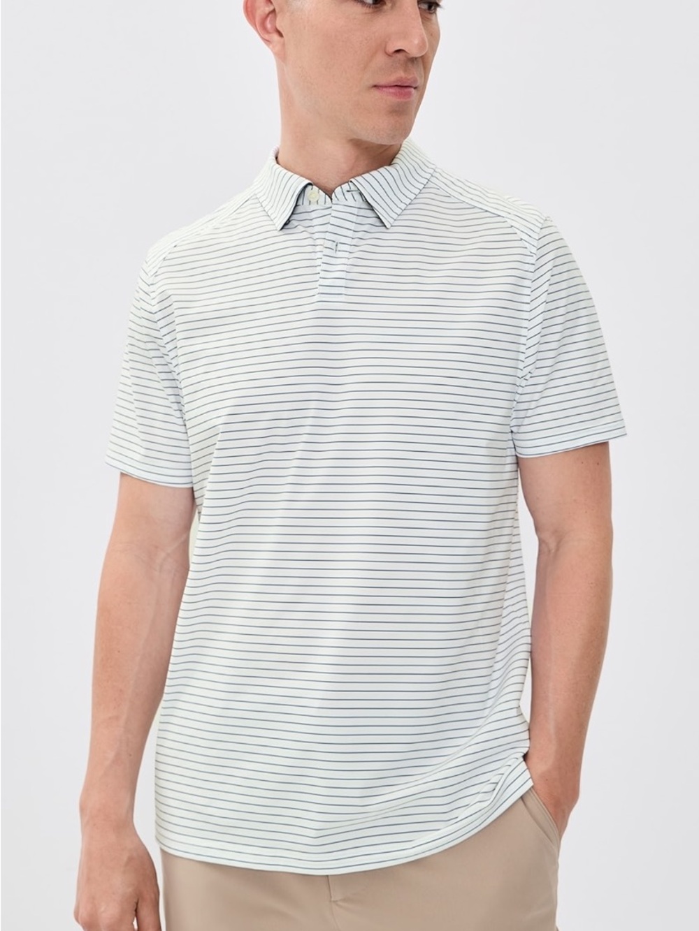RHONE White Polo with Thin Blue Stripes
